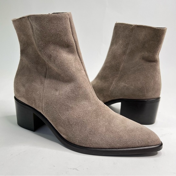 Lorenzo Dei Italian Leather Greige Taupe Suede Pointed Toe Ankle Booties Boots - Picture 1 of 13